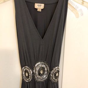 Eci Gray Jersey Dress (Jeweled Accent)